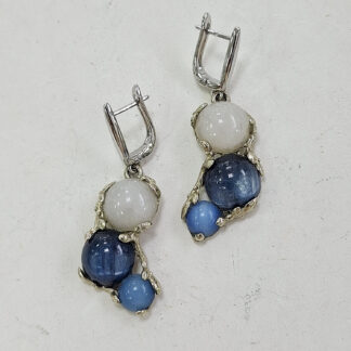 Серьги с кианитом и розовым кварцем <br>10-3-278